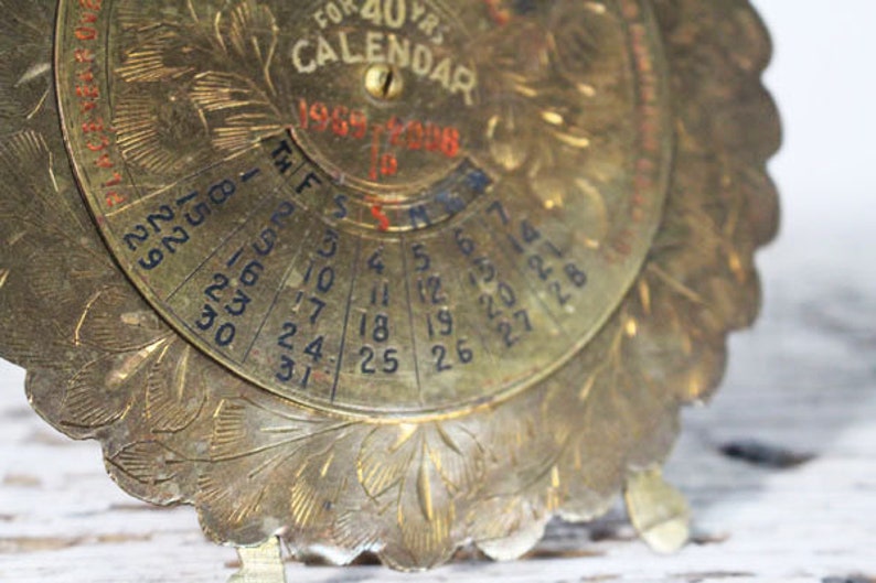 Brass Calendar 40 Year Calendar Vintage Round Brass Desk Etsy Brass Calendar 40 Year Calendar Vintage Round Brass Desk Etsy