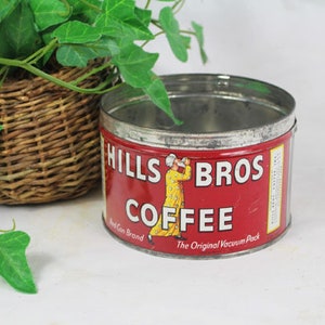 Hills Bros Coffee Can, Coffee Tin, 1 pound Coffee Can