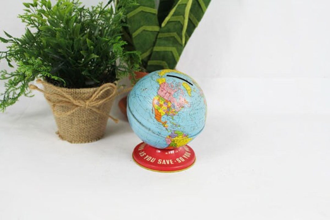 Vintage World Globe Bank, Small Globe Bank, Ohio Art World Bank Etsy