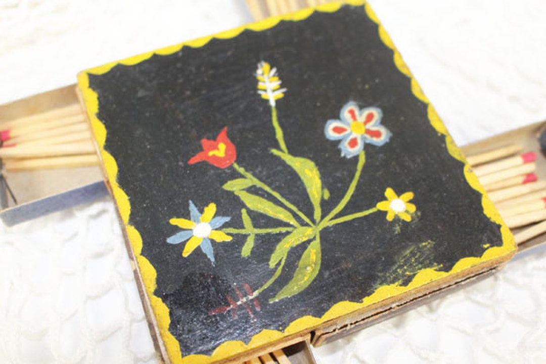 Porte-boîte à Allumettes Ancien En Bois Sculpté Chat - Objet D'art Populaire Vintage