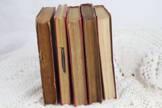 5 Antique Red and Brown Books, Vintage Books, Antique Book
