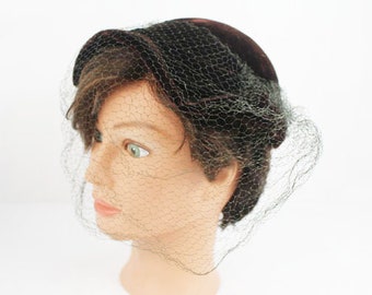 Brown Velvet Hat with Chin Length Netting
