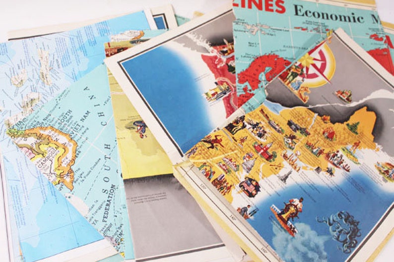 Vintage Map Pages F Decoupage Maps Off Cut Maps Atlas pages NG Educational Map Cuts Old Paper Scrapbooking Junk Journaling