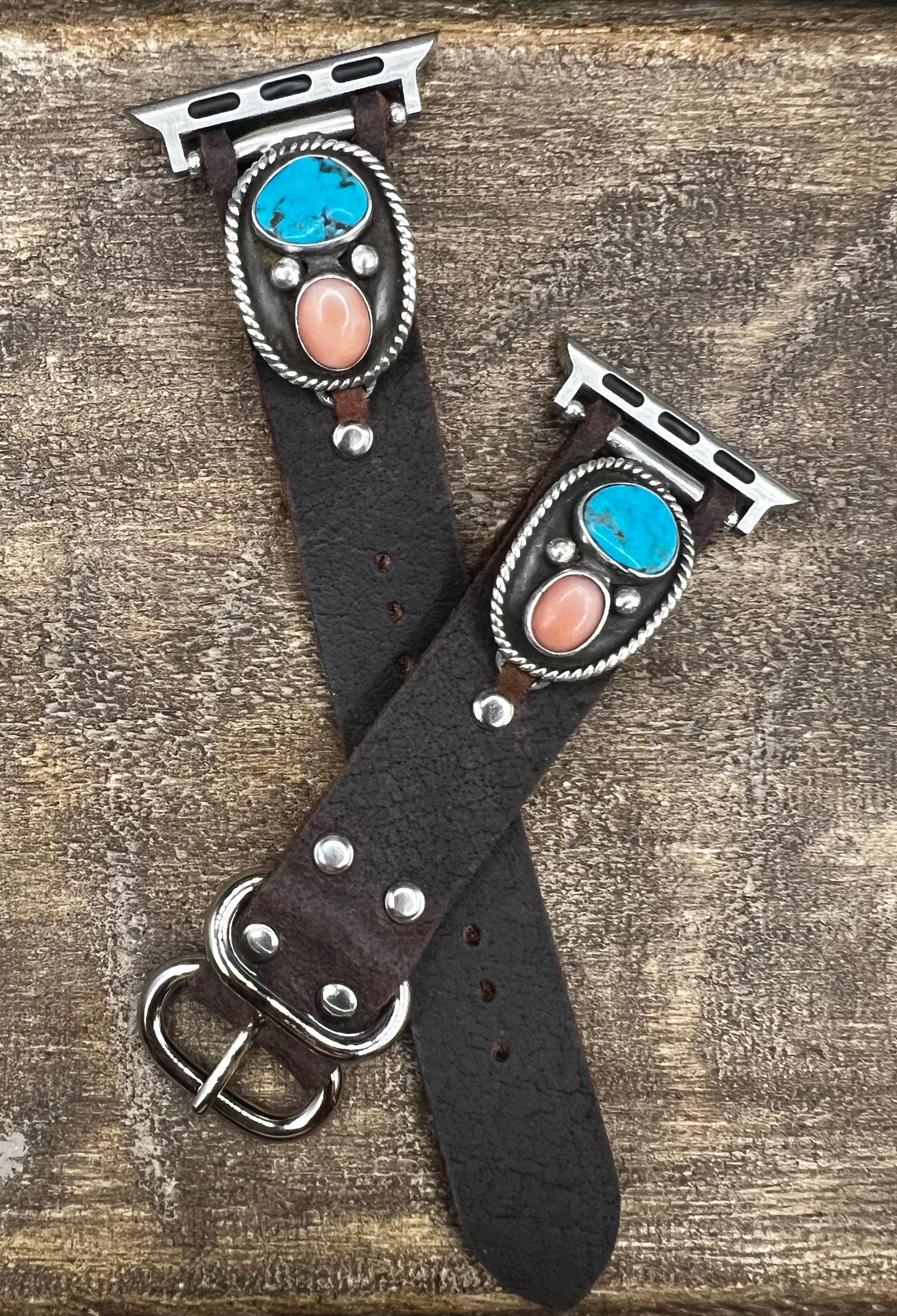 Sterling Silver Native American Apple Watch Band David Rosales Sonoran Gold Turquoise Inlaid Sterling Silver  main image 2