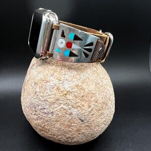 Custom Leather Apple Watch Band With Vintage Native American  display picture 1