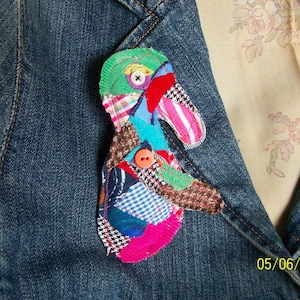 ICKEBADIKA upcycled patchwork buddy doll brooch for anyone who has love to share by Claudia Fill