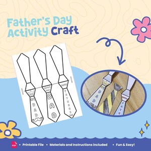 Vaderdagkaart Ontwerp een stropdas voor vader Craft for Kids | Afdrukbare werkbladen | Kleuren, knutselen, spelletjes | Direct downloaden