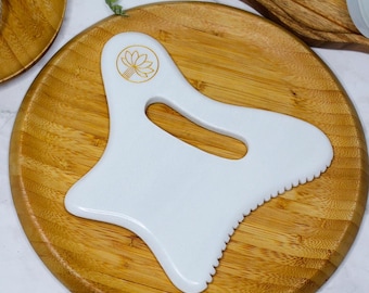 Gua Sha de jade blanco para masaje corporal, drenaje linfático, masaje para esculpir el cuerpo, piedra natural.