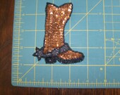 Beaded and Sequined Cow Boy Boot Applique in Black and Brown
