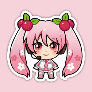 Sakura Hatsune Miku | Vocaloid Fan Art | Cute Anime Waterproof Vinyl Die Cut Sticker for Laptop, Decals, or Water Bottle