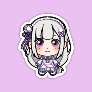 Emilia | Re:Zero Fan Art | Cute Anime Waterproof Vinyl Die Cut Sticker for Laptop, Decals, or Water Bottle