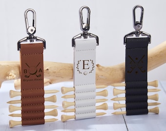 Personalized Engraved Leather Golf Bag Tag with Tee Holder Custom Gift for Golf Lovers
