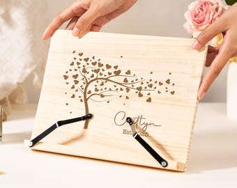 Personalized Wooden Cookbook Holder, Engraved Recipe Stand, Kitchen Decor Gift