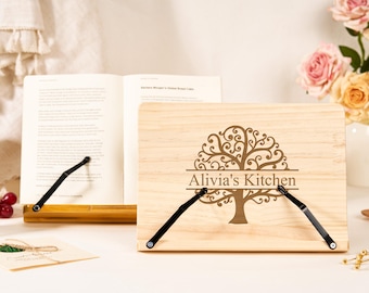 Personalized Cookbook Stand, Custom Engraved Bamboo Recipe Stand, Wooden Recipe Book Holder, Mother‘s Day Gifts For Her, Housewarming Gift