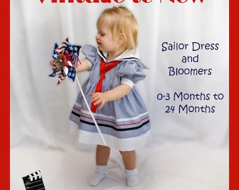 Sailor Dress with Bloomers PDF Sewing Pattern with Video Tutorial Baby Toddler Nappy 3, 6, 9 12, 18, 24 months