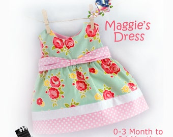 Instant Download PDF Sewing Pattern Baby Toddler Dress 0-3 m, 3, 6-9, 12, 18, 24 m  Beginner Easy Video Tutorial
