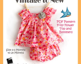 PDF Sewing Pattern Frilly Flower Top and Bloomers 0-3 Months - 24 Months