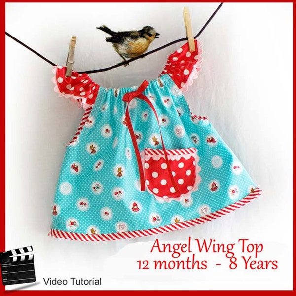 Angel Wing Top PDF Pattern and Video Tutorial 12 month 2 3 4 5 6 7 8 Instant Download