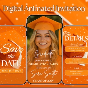 Class of 2025 Orange Graduation Invitation, Editable Digital Graduation Invite, Instant Download