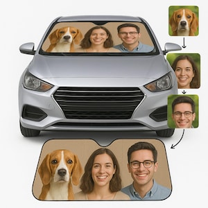 Custom Car Photo Auto Windshield Sun Shade, Personalized Family Picture Block UV Rays Sun Visor Protector Car Sunshade, Gifts for Him