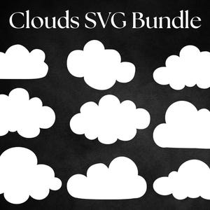 Nuages SVG, ensemble de nuages, des cliparts nuages, nuages blancs, nuages duveteux PNG, Bundle Pack de nuages mignons, téléchargement numérique instantané