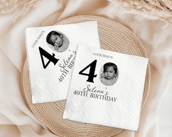 Custom Photo Look's Who 40 Birthday Napkins, Custom Text Napkins, Portrait, Custom 50th Picture Bday, Photo Beverage Napkins