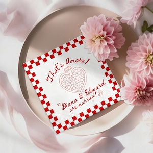 Custom Pizza Box Wedding Napkins, Italian Bridal Bachelorette, That’s Amore Napkins, Cocktail Beverage Napkins, Pizza Party Guest Towels
