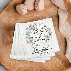 Personalised Baby In Bloom Wildflower Napkins, Custom Baby Shower,Floral Beverage Luncheon Guest Towels, Birthday, Floral Guests Napkins
