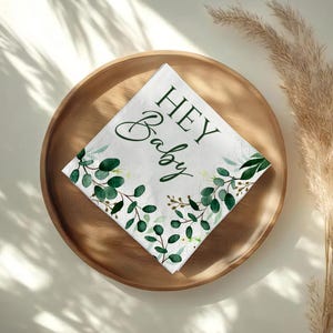 Personalized Hey Baby Shower Napkins, Greenery Bridal Shower, Gender Reveal Napkins, Baby in Bloom, Wildflower, Let Love Grow Party Napkins