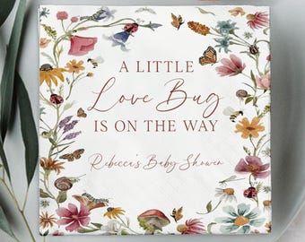 A Little Love Bug Baby Shower Napkins, Personalized GIft, Floral Bug Theme, Insect Spring Summer, Newborn Holiday Event Tableware Supplies