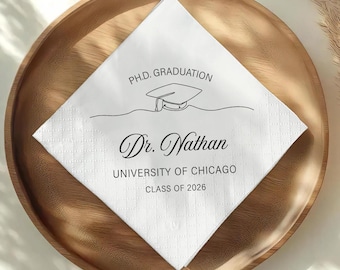 PhD Graduation Napkins, Personalized Grad Napkins, Dentist Graduation Napkins, Class of 2026, University Graduation Party Decor