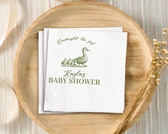Personalized Duck Baby Shower Napkins, Monogram Hunting Duck Baby Shower Napkins, Custom Luncheon and Cocktail Napkins, Beverage Napkins