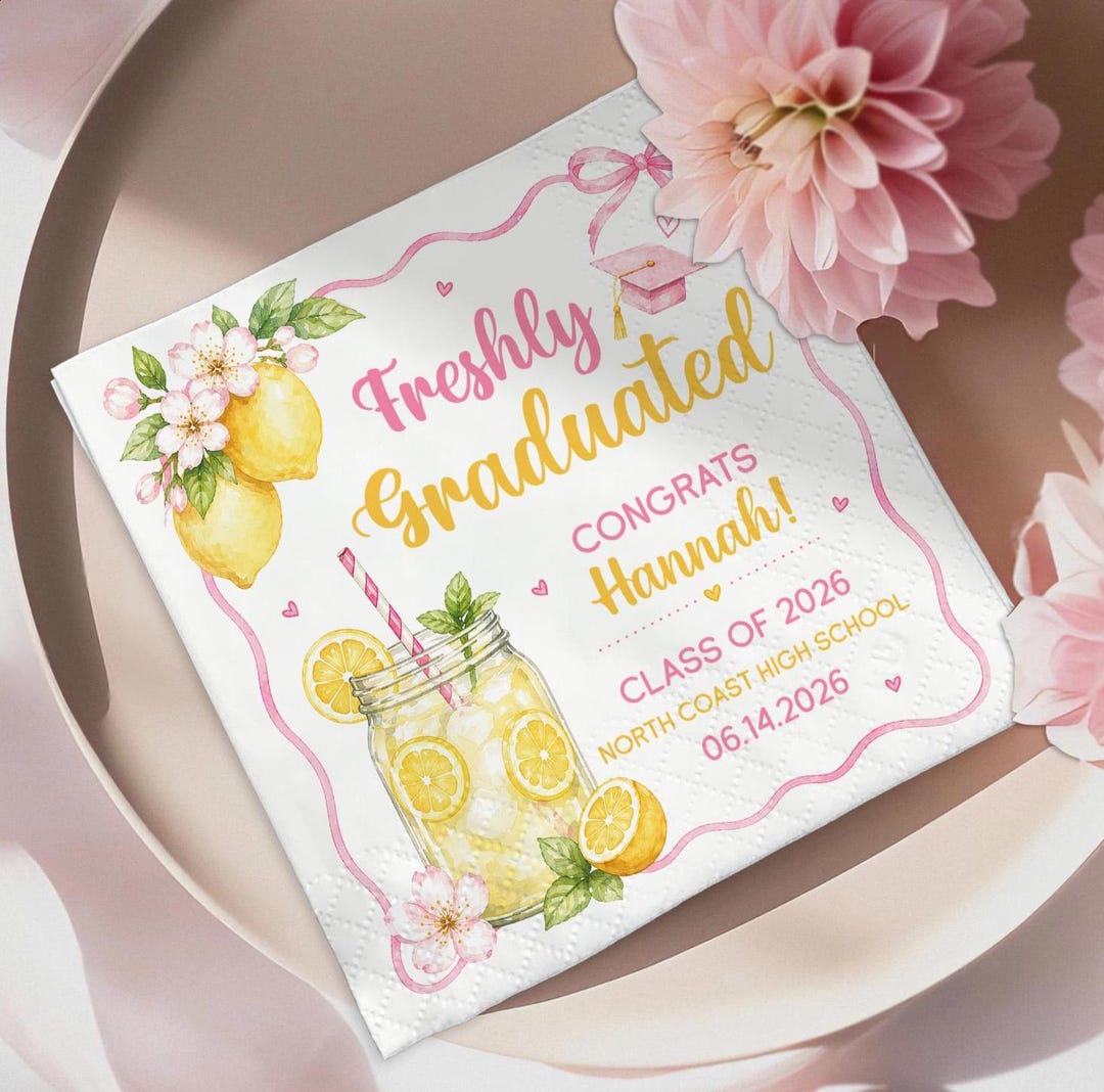 Personalized Freshly Graduation Napkins, Lemonade Themed, Custom ...
