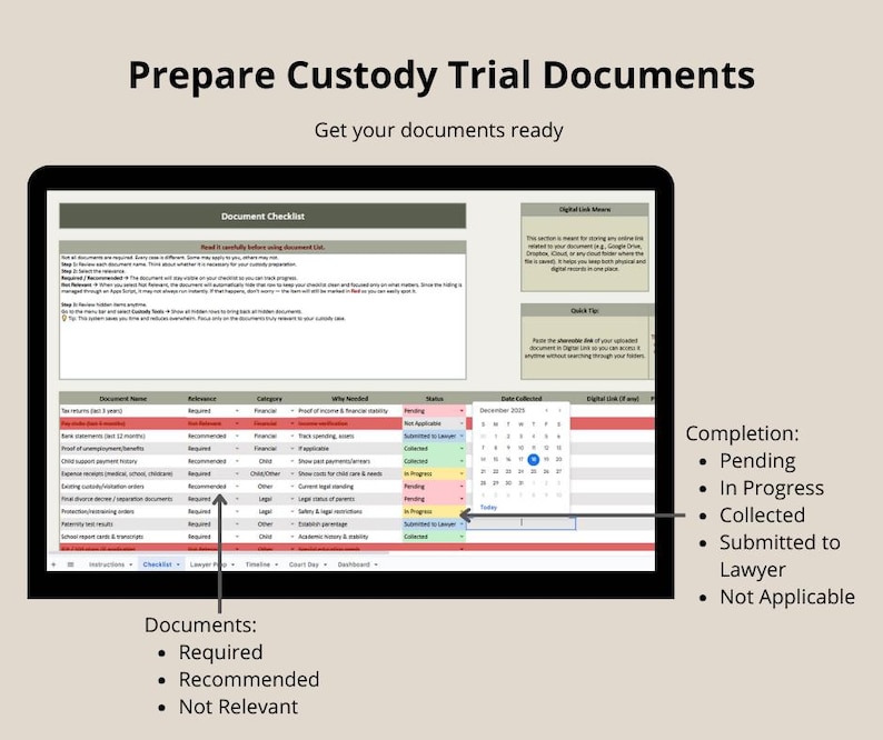 Custody Trial Documentation Prep 2026: Template Trial Court, Tasks ...