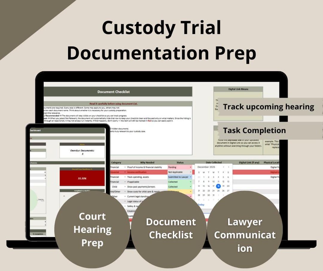 Custody Trial Documentation Prep 2026: Template Trial Court, Tasks ...