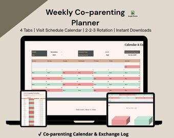 Co-parentingScheduler Kalender 223 gedreht: Wechselzeit & Sorgezeit Tracker, Google Sheets (Digitale Downloads)