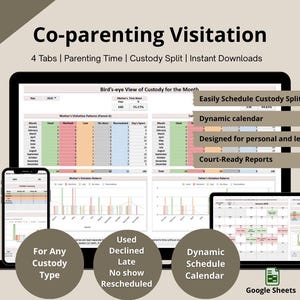 Co-parenting Visitation Tracker: Shared Parent Timing, Custody planner, Google Sheets (Digital Download)