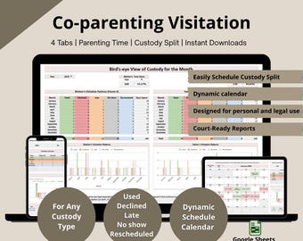 Co-parenting Visitation Tracker: Planer für gemeinsam genutzte Eltern, Sorgerecht, Google Sheets (Digitaler Download)