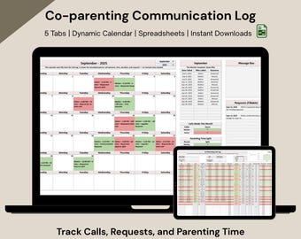 Co-Parenting Kommunikations-Tagebuch: Call Tracker, Kalender (google Sheets)