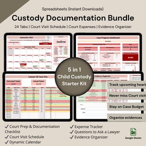 Pacote de Documentação para Custódia em Casos de Alto Conflito: Preparação para o Tribunal e Organizador Jurídico (Download Digital em Planilhas Google)