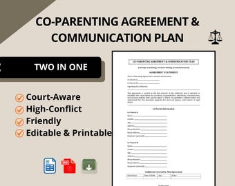 Co-Elternschaftsvereinbarung, Kommunikationsplanvorlage: Sorgezeitplan, Urlaubsplaner, druckbare PDF-Datei, bearbeitbare Docs (Sofortdownloads)