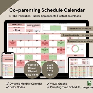 Kalender för gemensamt föräldraskap 2025-2026: Vårdnadsschema och umgängesregistrering (digital nedladdning)