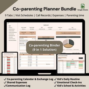 Co-parenting Planner 9 in 1 Google Sheets Template: co-parenting visitation tracker, Call log, Child expenses (Digital Download)