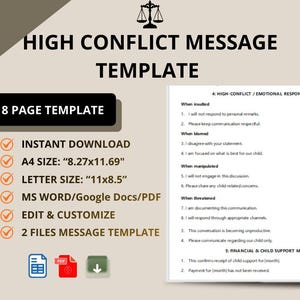Co-Parenting Text Message Templates, High-Conflict Communication (Printable PDF, Editable Docs)
