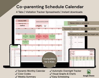 Co-Parenting Stundenplan Kalender 2025-2026 | 2-2-3 Drehung (Digitaler Planer von Google Sheets)