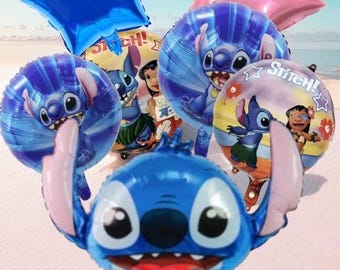 7 Piece Blue Alien Stitch Birthday Balloon Set- Kids Party Decorations