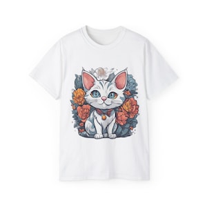 Jaren 90 cartoon kat uniseks T-shirt, kattenliefhebber retroshirt, nostalgische transparante print, klassiek premium T-shirt, vintage katachtige top