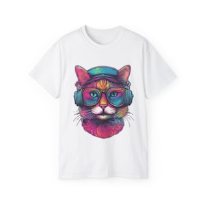 Disco Cat Unisex Tee, Retro Cat Lover Shirt, Nostalgic Graphic Tee, Funky Cat T-Shirt, Vintage Cat Print Shirt, Transparent Background Tee