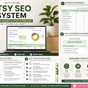 Etsy SEO Template Bundle, Keyword Research Planner, Listing Optimization Kit