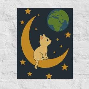 Sogni di gatto al chiaro di luna / Poster artistico in stile carta strappata a mano / Poster dal design caldo e strutturato da 11×14 pollici